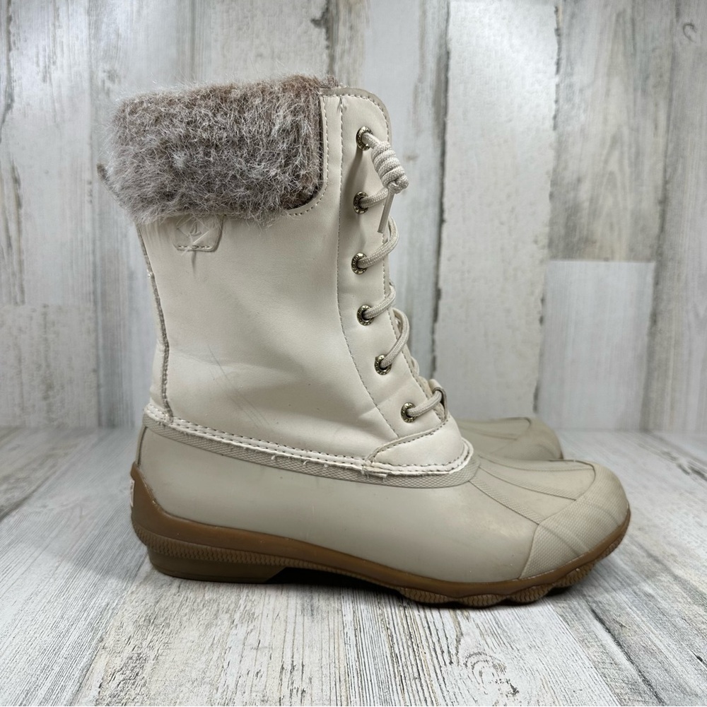 Sperry Syren Tall Fur White Lace Up Winter Ankle Boots - Picture 10 of 12